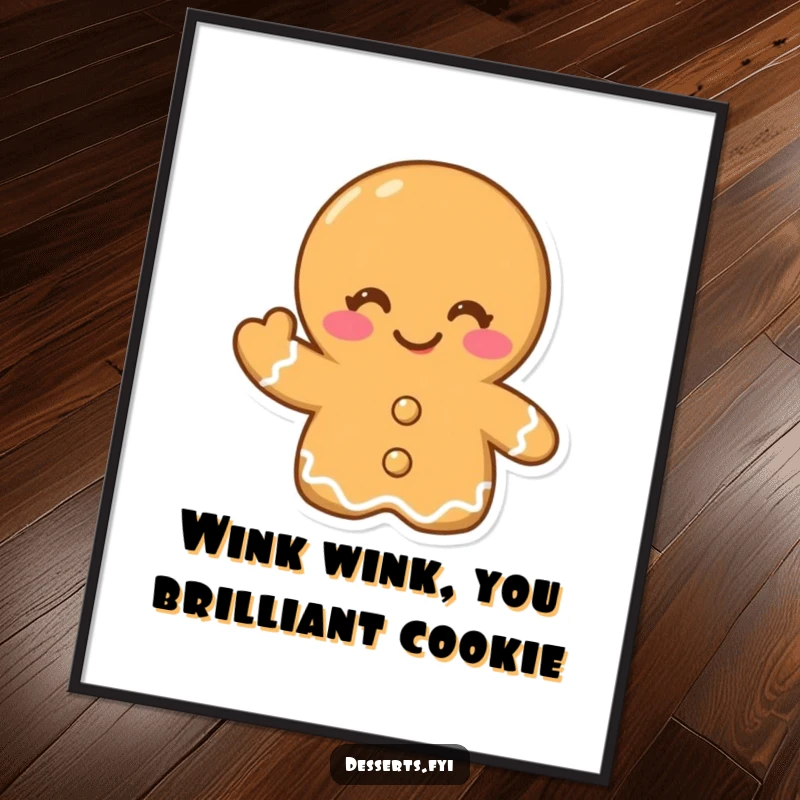 Funny Free Printable Wall Art: A cheerful gingerbread cookie winks and offers a friendly wave, adding sweet humor to any wall.