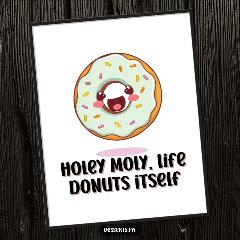 Funny Free Printable Wall Art: Cheerful donut character with sprinkles doing a happy somersault, whimsical and fun decor.
