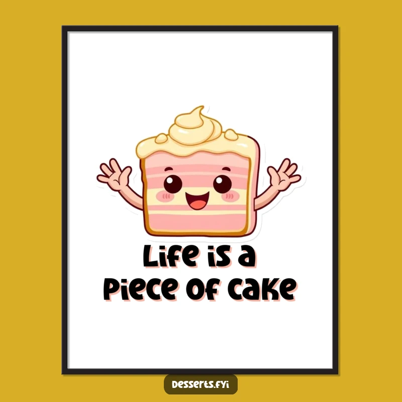 Free Printable Funny Cake Wall Art - Waving Slice Downloadable Home Decor