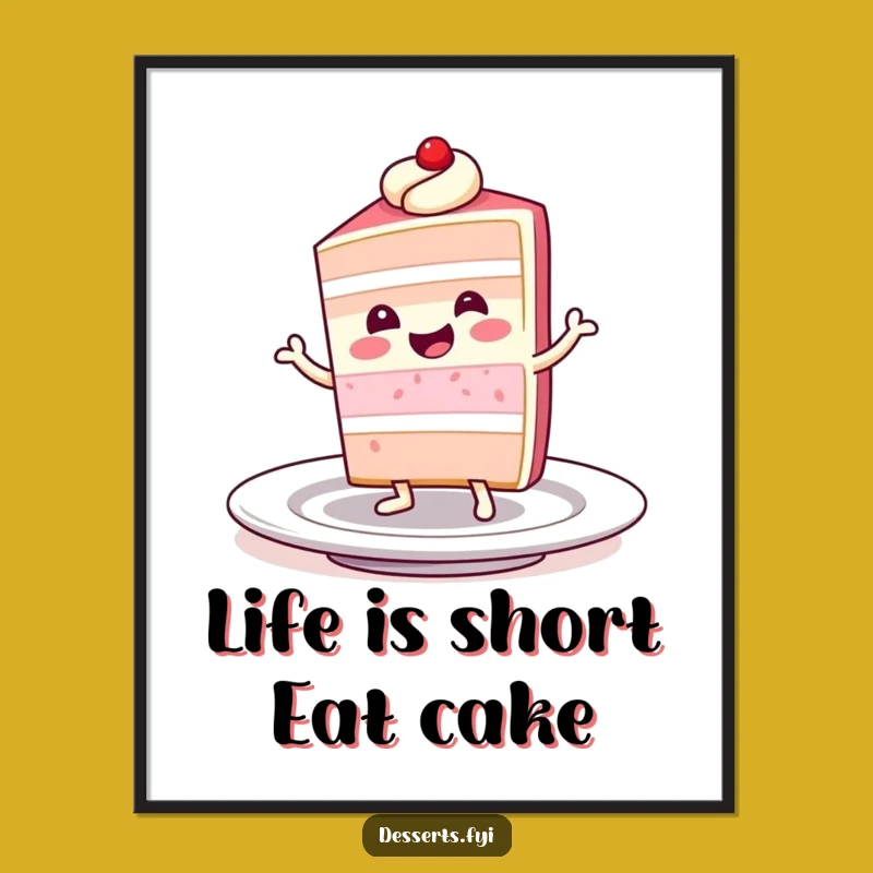 Free Printable Wall Art: Funny Dancing Cake Character - Humorous DIY Decor