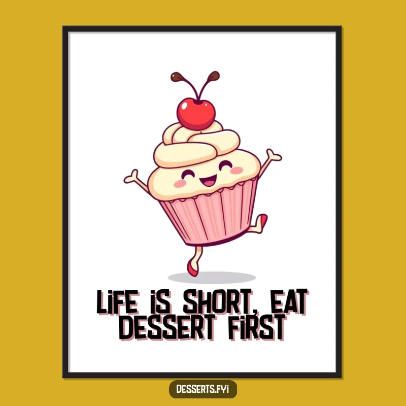 Funny Free Printable Wall Art: Cartwheeling Cupcake, Sweet Decor, Downloadable Art!