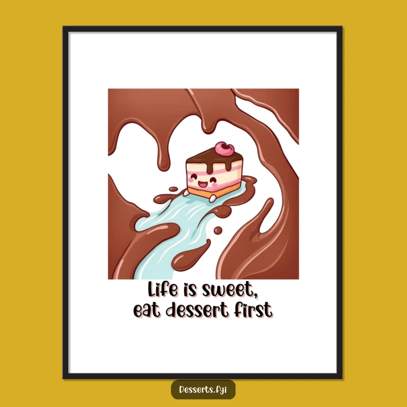 Free Printable Cake Wall Art: Funny Sliding Cake Downloadable Art Gift
