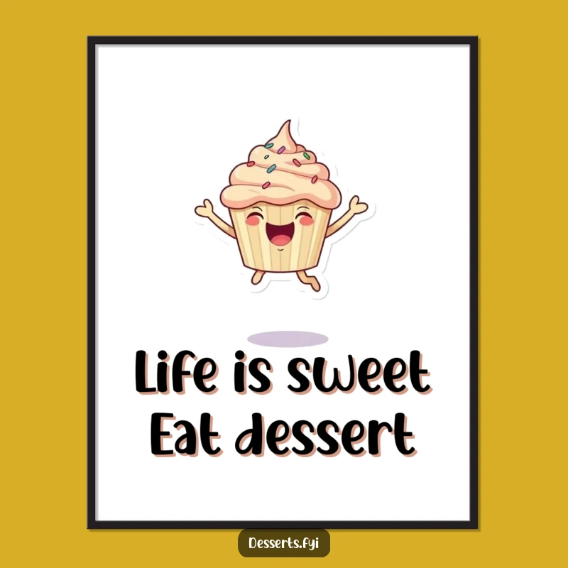 Free Printable Wall Art: Joyful Leaping Cupcake, Sprinkles, Funny Downloadable Decor