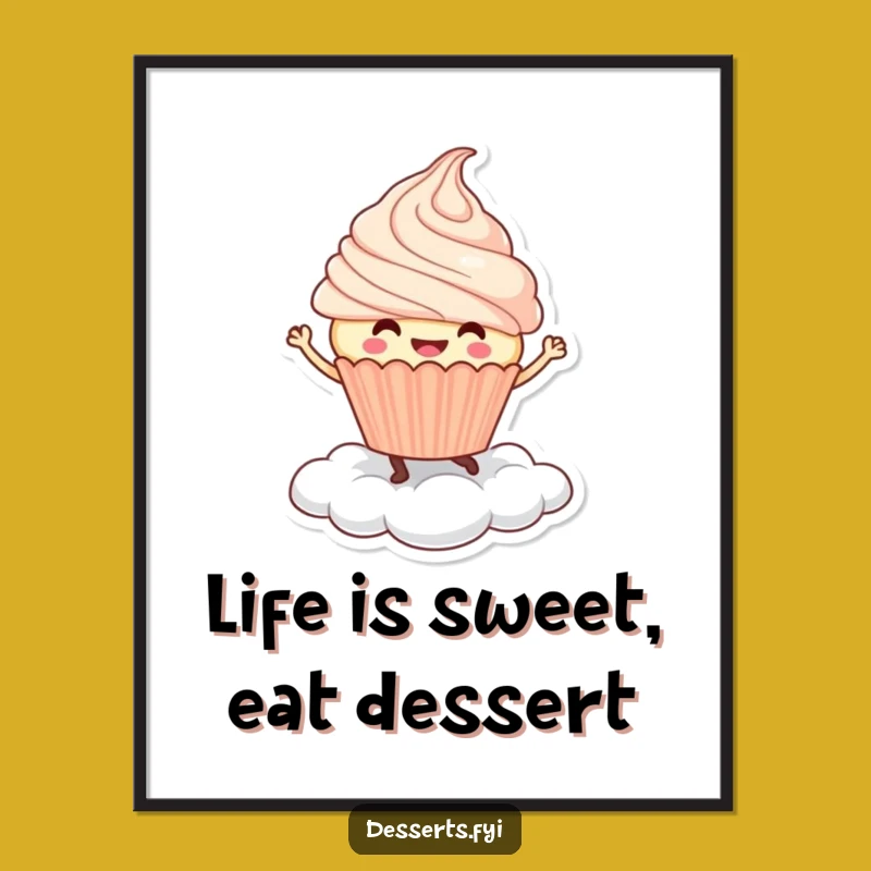 Free Printable Wall Art: Dancing Cupcake on Cloud, Funny Art, Downloadable Decor Gift