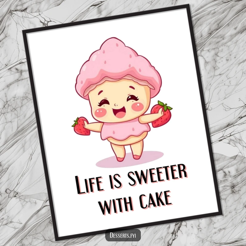 Free Printable Wall Art: A giggling strawberry shortcake doing a happy little spin.