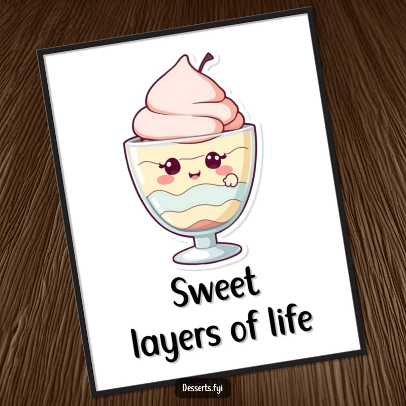 Funny Free Printable Wall Art: A giggling parfait character peeks out from its glass, creating a sweet and funny art piece.