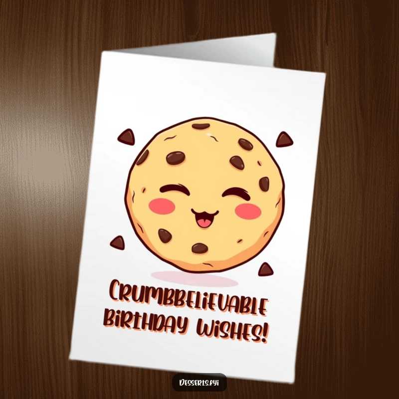 Funny free printable birthday card featuring a winking chocolate chip cookie, ready to deliver a sweet and cheeky greeting.