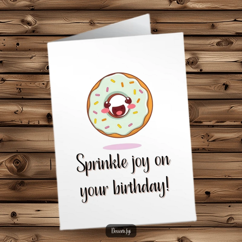 Funny Free Printable Birthday Card: Cheerful donut with sprinkles doing a happy somersault, perfect for a fun birthday.