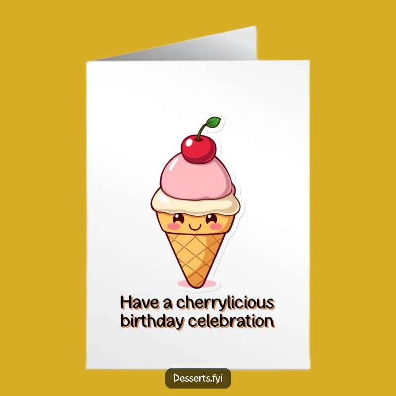 Free Printable Birthday Card: Sweet Ice Cream Character for a Cherry Good Celebration