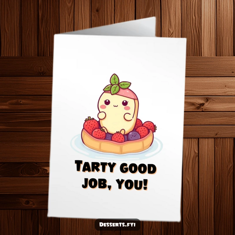 Funny Free Printable Congratulations Card: A buoyant tart character navigates a berry raft, symbolizing a successful journey.
