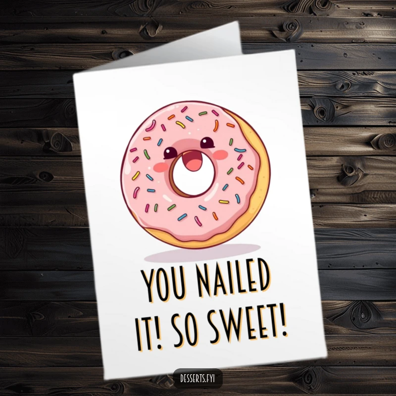 Funny Free Printable Congratulations Card: A delighted donut with sprinkles performs a joyful somersault, a fun DIY congrats.