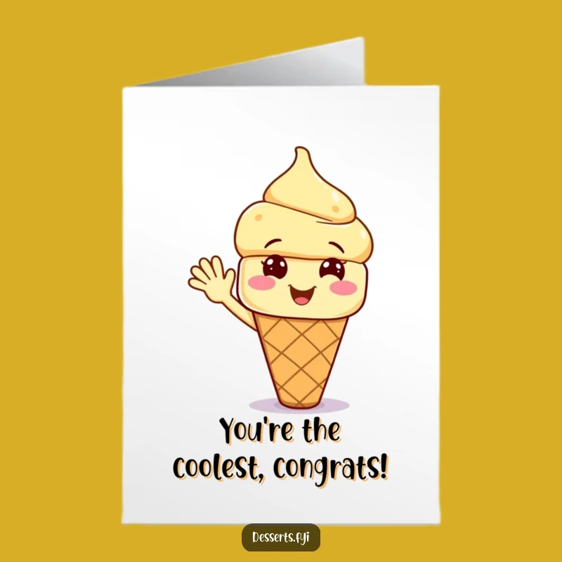 Free Printable Congratulations Card: Waving Ice Cream Cone for Sweet Success