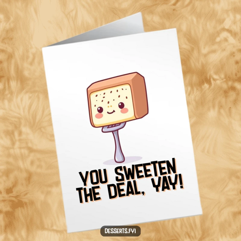 Funny Free Printable Congratulations Card: A delighted candy bar balances a fork, celebrating a sweet success.