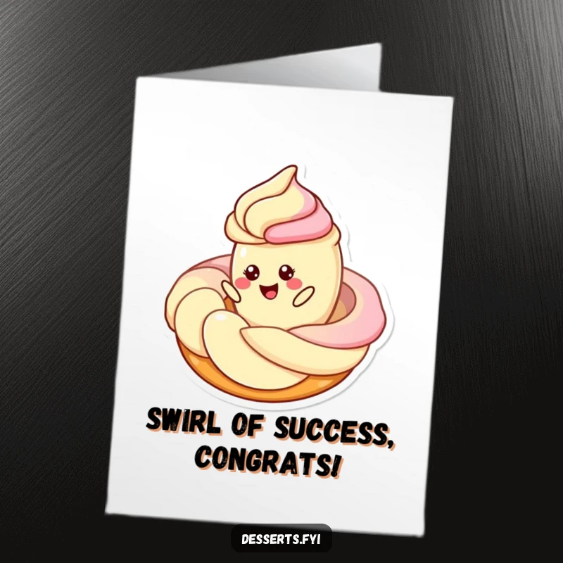 Funny Free Printable Congratulations Card: A cheerful pastry character spins gleefully around a swirl of frosting, celebrating a win.