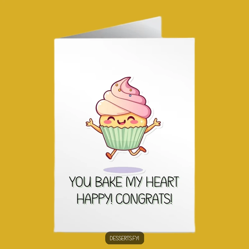 Free Printable Congrats Card: Joyful Cupcake Leaping in Celebration for a Cheerful Downloadable Gift