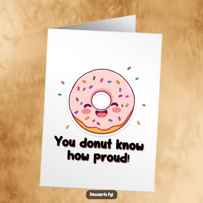 Funny Free Printable Donut character scattering sprinkles for congratulations, a festive DIY card.