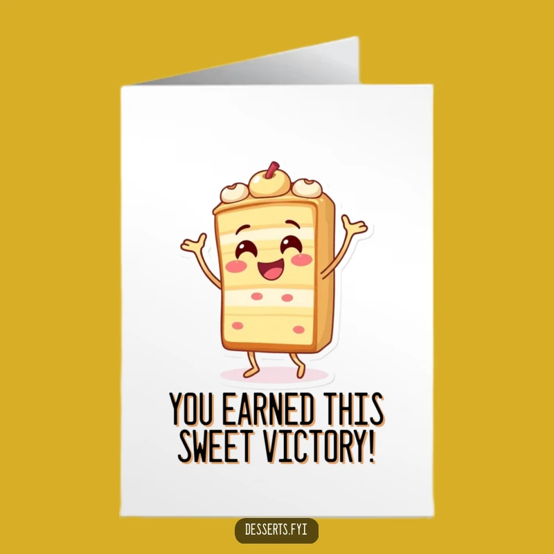 Funny Free Printable Congrats Card: Cake Dances for Joy, Downloadable Gift