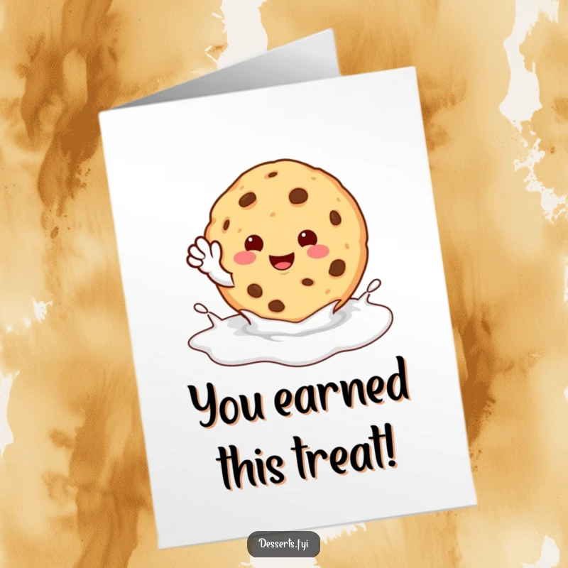 Funny Free Printable Congratulations Card: A happy cookie character waves goodbye from a pool of delicious milk.