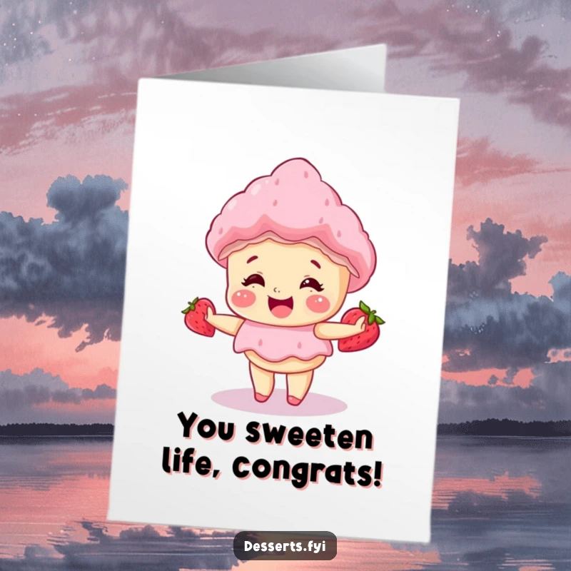 Free Printable Congrats Card: A giggling strawberry shortcake doing a happy little spin to celebrate.