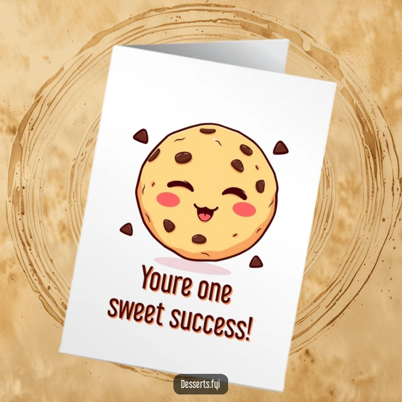Free printable congratulations card with a charmingly winking chocolate chip cookie, spreading cheer and sweet success wishes.