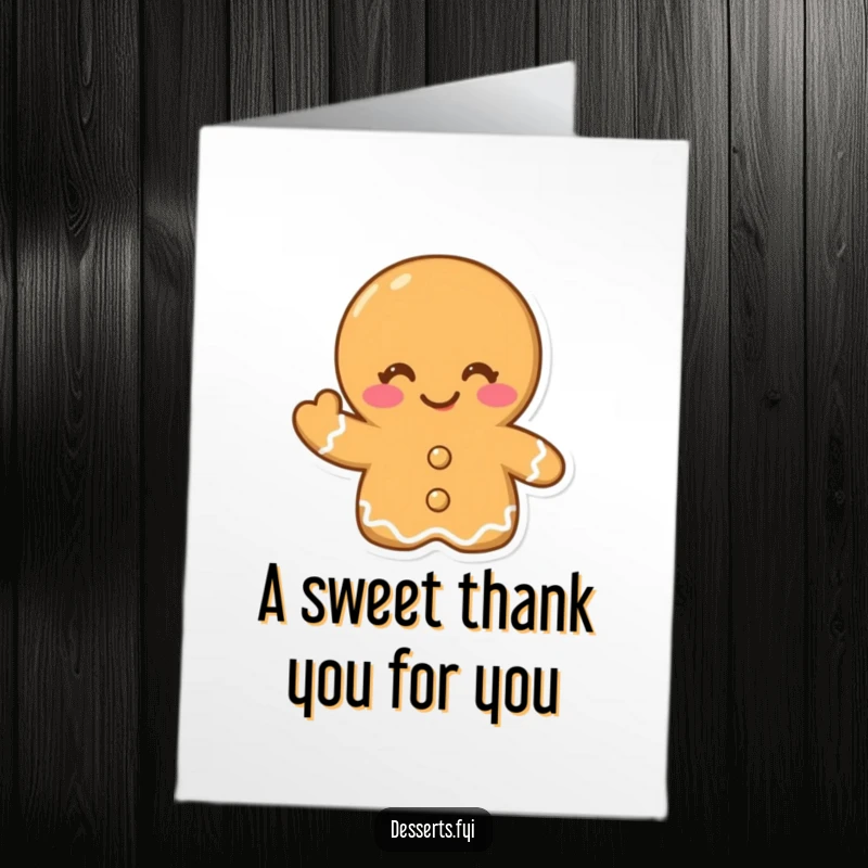 Funny Free Printable Thank You Card: A happy gingerbread cookie winks and waves, offering a sweet and cheerful thank you.