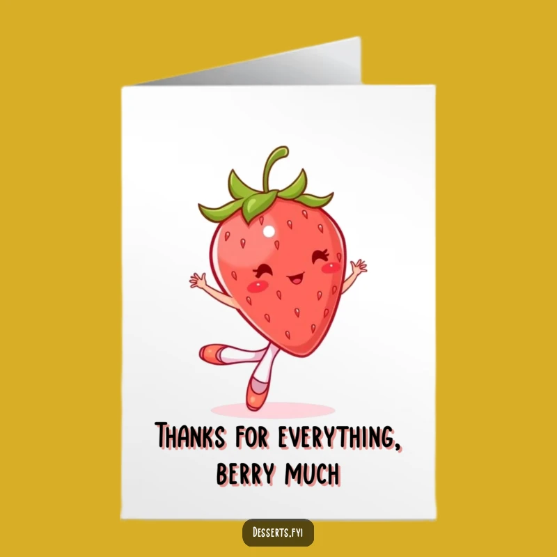 Free Printable Ballet Strawberry Thank You Card: Funny Twirl Gratitude Downloadable
