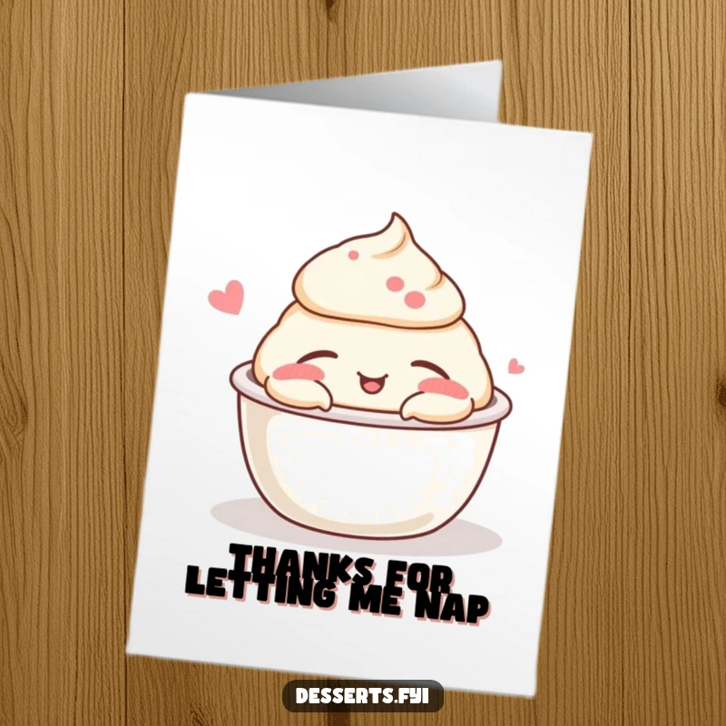 Funny Free Printable Thank You Card with a contented pudding cup napping, a charming way to express gratitude.