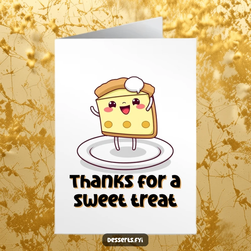 Funny Free Printable Thank You Card: A playful pie slice does a cheerful cartwheel across a plate.