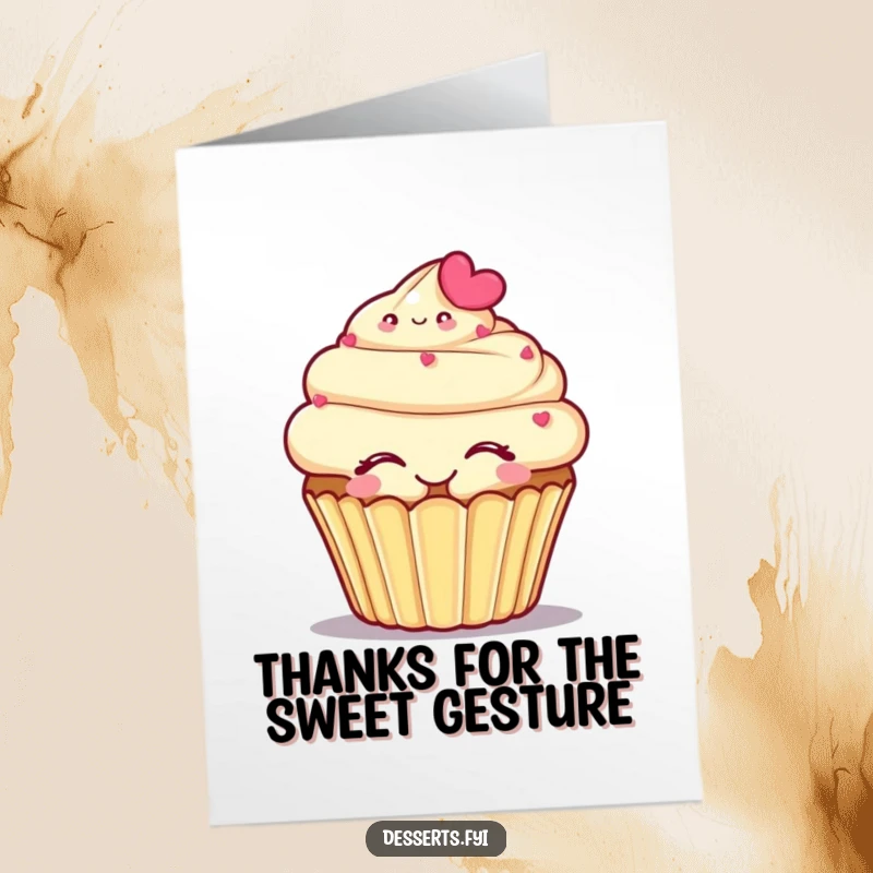 Funny Free Printable Thank You Card: Smiling cupcake enjoying a sweet embrace, a hug of gratitude, print at home.