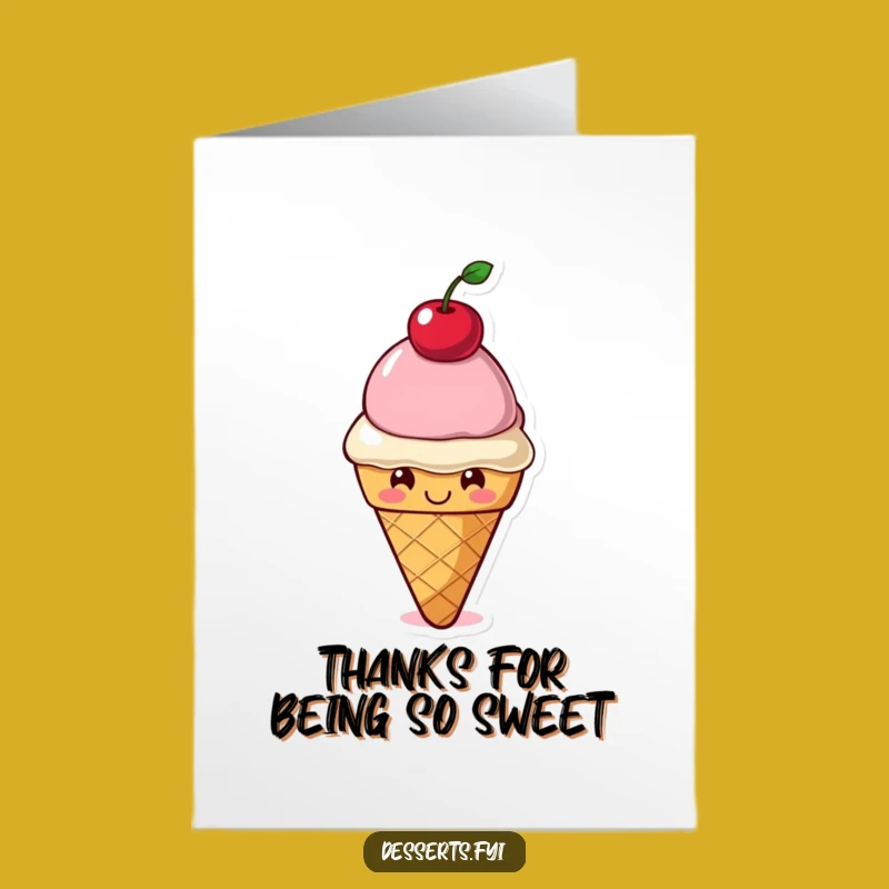 Free Printable Thank You Card: Sweet Ice Cream Character Offering Cool Gratitude