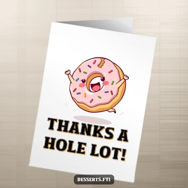 Funny Free Printable Thank You Card: Cheerful donut with sprinkles does a joyful cartwheel with glee.