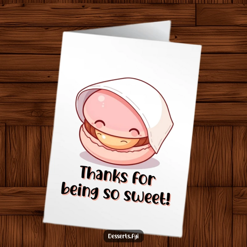 Funny Free Printable Thank You Card: A curious macaron peeking out, subtly saying thanks with charm.