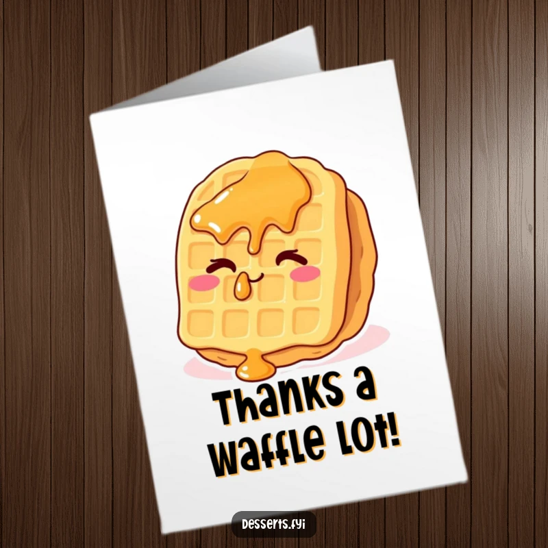 Funny Free Printable Thank You Card: A whimsical waffle with syrup drops winks cheekily, offering gratitude with personality.