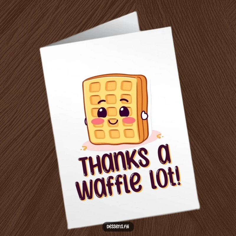 Funny Free Printable Thank You Card: A smiling waffle determinedly trying to flip itself, showing enthusiastic gratitude.