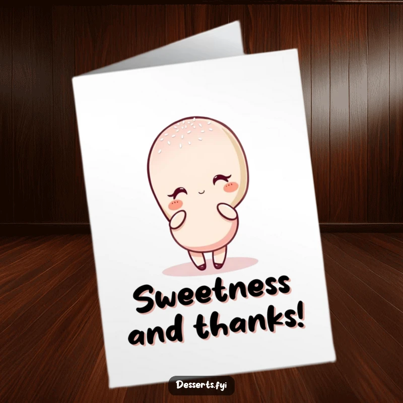 Funny Free Printable Thank You Card: An elegant macaron character poses gracefully, dusted with sugar, sending thanks.