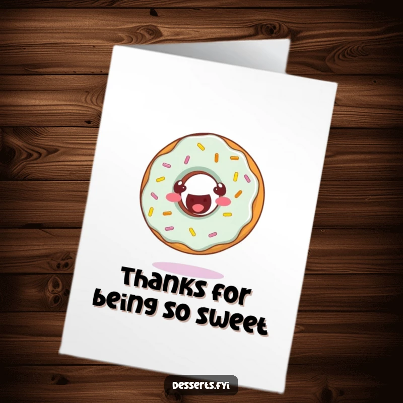 Funny Free Printable Thank You Card: Cheerful donut with sprinkles doing a happy somersault, a fun thank you, print at home.