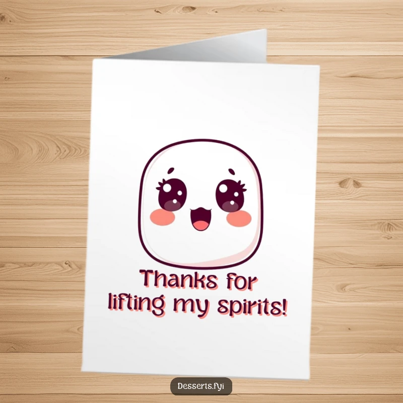 Funny Free Printable Thank You Card: A wide-eyed marshmallow floats up in happy surprise, perfect for a sweet thank you note.