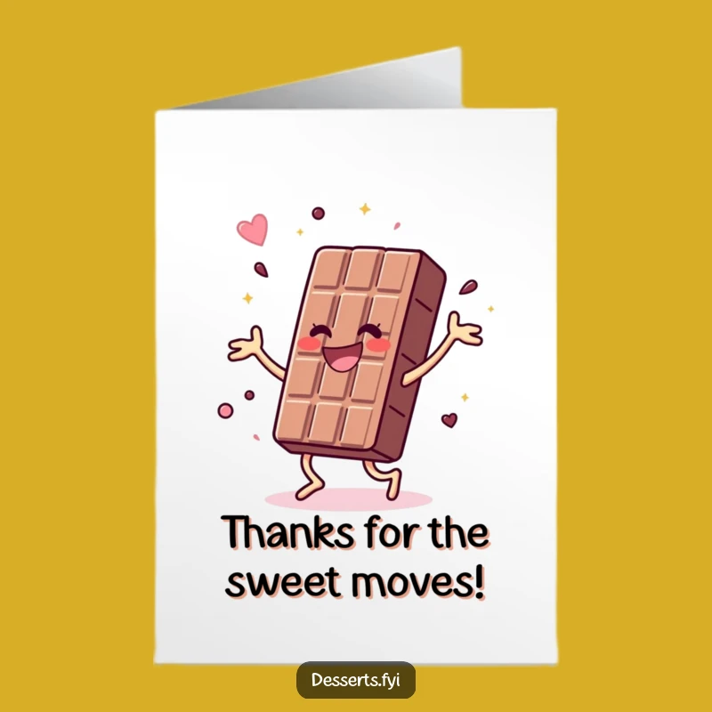 Free Printable Thank You Card: Dancing Chocolate, Sweet Funny Downloadable Gift!