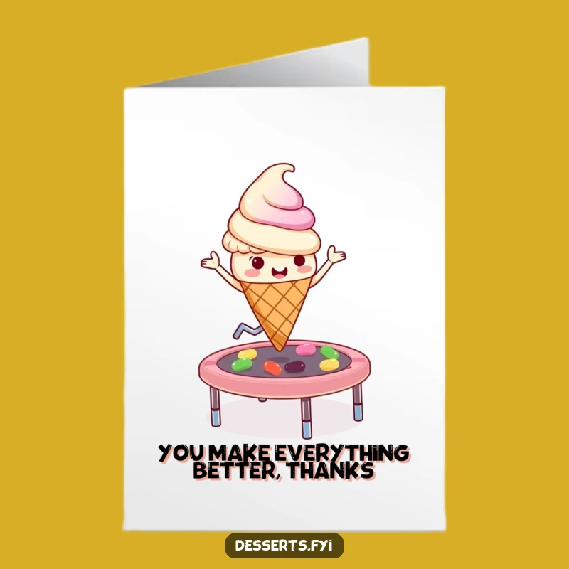 Free Printable Ice Cream Thank You Card: Funny Bouncing Cone Downloadable Gift