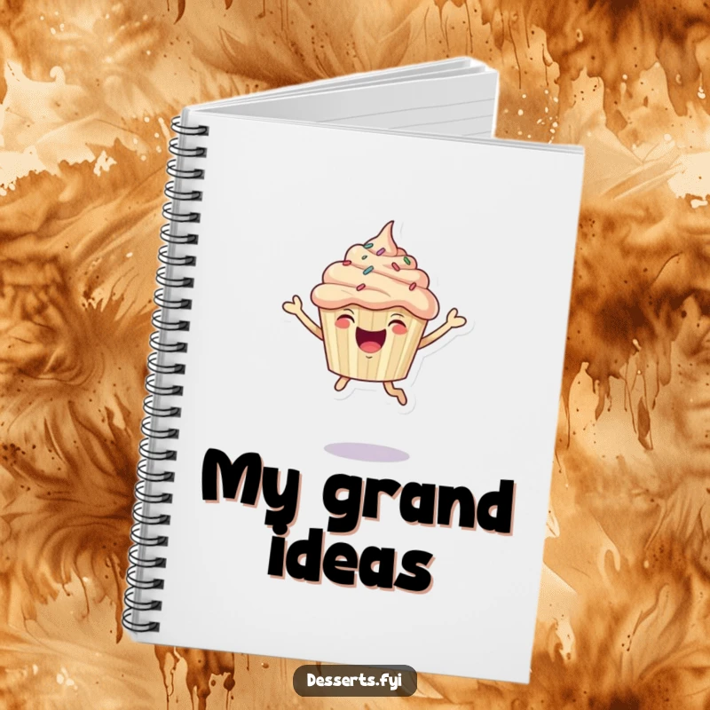 Funny Notebook: Joyful cupcake with sprinkles leaping enthusiastically.
