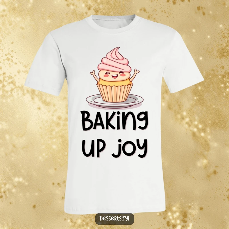 Funny T-Shirt: A smiling cupcake energetically dancing a jig on a plate, celebrating deliciousness.