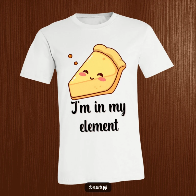 Funny t-shirt with a content pie slice, its crusty edge visible, sighing happily, perfect for those who appreciate comfort and good food.