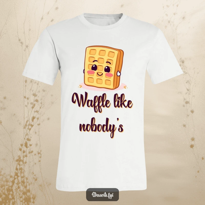 Funny t-shirt depicting a smiling waffle determinedly trying to flip itself. A humorous and cheerful gift.
