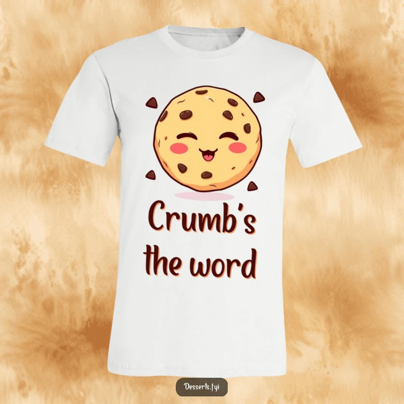 Funny winking chocolate chip cookie character on a t-shirt, looking playful and mischievous, perfect for a funny gift.