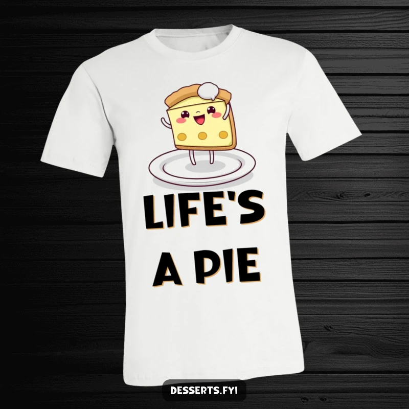 Funny T-Shirt: A playful pie slice cheerfully does a cartwheel across a plate, showcasing energetic and humorous vibes.