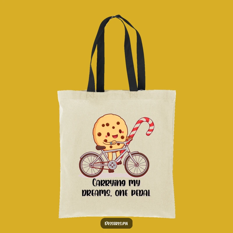 Funny Cookie Cyclist Tote Bag - Whimsical Candy Cane Carry-All, Perfect Funny Gift for Shoppers