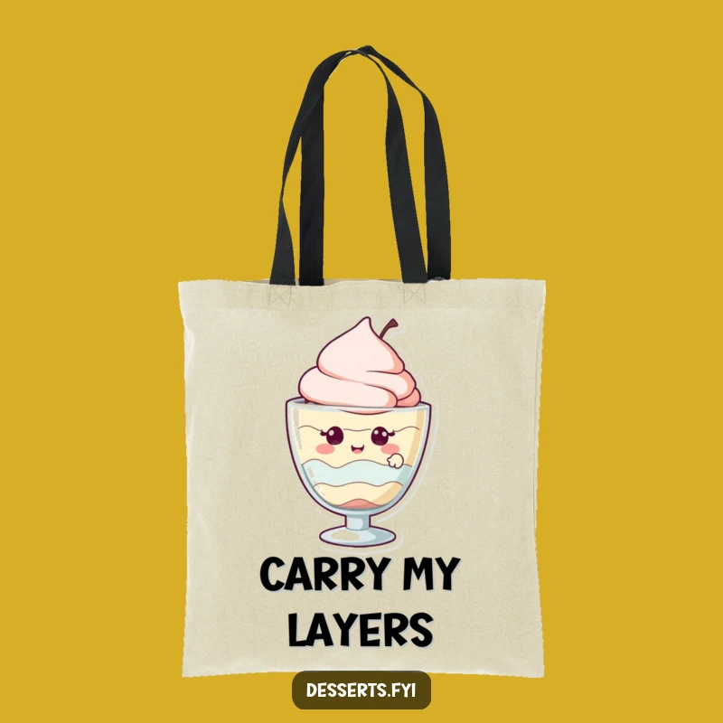 Funny Dessert Lover Tote Bag: Giggling Parfait Character, Ideal Funny Gift