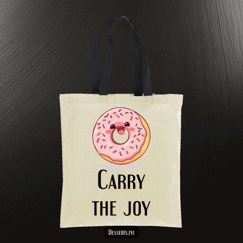 Funny Tote Bag: A delighted donut with sprinkles doing a joyful somersault, perfect for carrying treats.