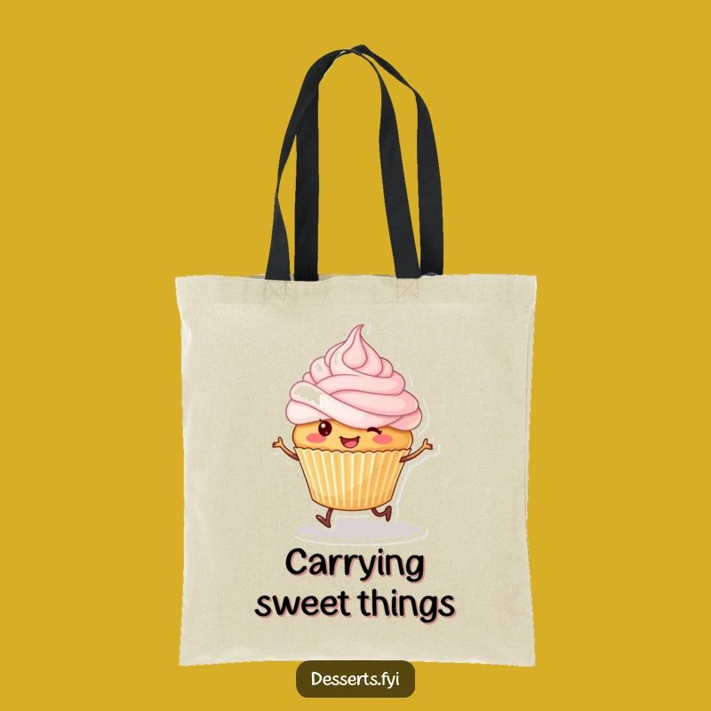 Funny Skipping Cupcake Tote Bag: Carry Sweetness & Smiles