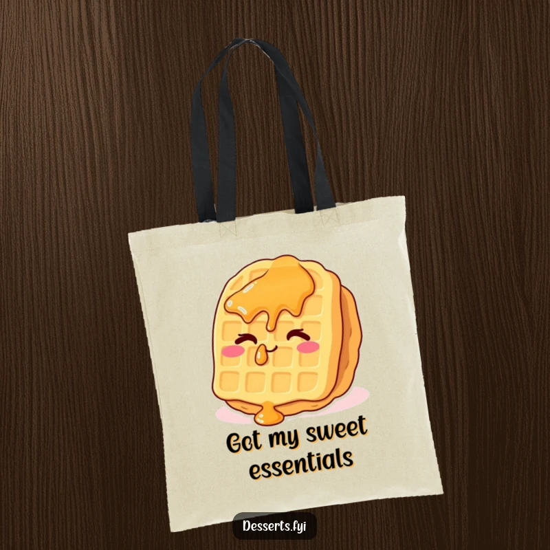Funny waffle tote bag adorned with a whimsical waffle, syrup drops, and a cheeky wink, perfect for stylish, humorous carrying.